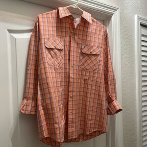 IZOD Surfcaster Blue & Orange Button Down Shirt-M